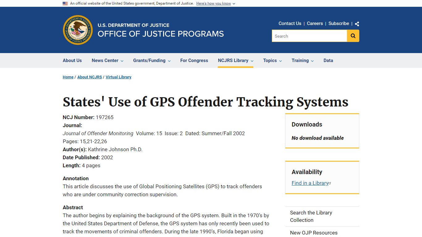 States' Use of GPS Offender Tracking Systems